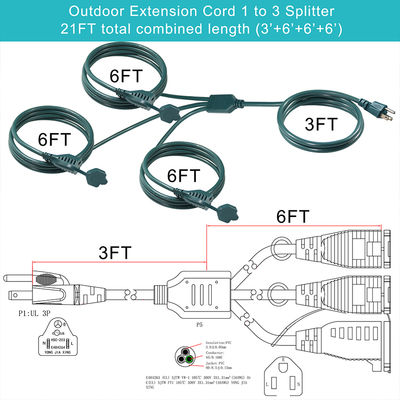 Cordon d'alimentation prolongateur répartiteur de prise américaine 3 voies NEMA 5-15P 125V CA