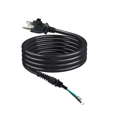 Cordon d'extension 3P à extrémité ouverte, NEMA 5-15P branche au fil nu, câble d'alimentation 14AWG avec pinceau de câble de soulagement de la contrainte, utilisation intérieure / extérieure