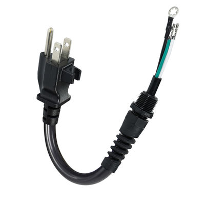 Cordon d'extension 3P à extrémité ouverte, NEMA 5-15P branche au fil nu, câble d'alimentation 14AWG avec pinceau de câble de soulagement de la contrainte, utilisation intérieure / extérieure