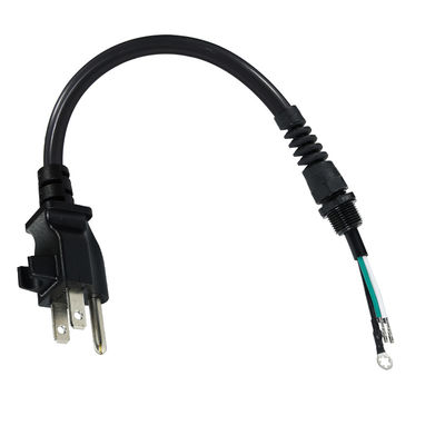 Cordon d'extension 3P à extrémité ouverte, NEMA 5-15P branche au fil nu, câble d'alimentation 14AWG avec pinceau de câble de soulagement de la contrainte, utilisation intérieure / extérieure