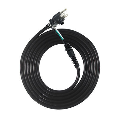Cordon d'extension 3P à extrémité ouverte, NEMA 5-15P branche au fil nu, câble d'alimentation 14AWG avec pinceau de câble de soulagement de la contrainte, utilisation intérieure / extérieure