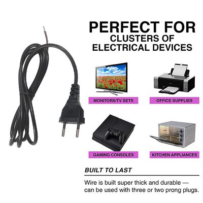 1.8M 2*0.75Mm Extension Eu 2Pin Plug Cable Supply 2 Prong Vde Open Wiring Power Cord