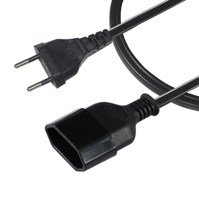 Le câble d'alimentation en PVC noir de l'UE est un câble d'extension à deux broches de 1,2 M.