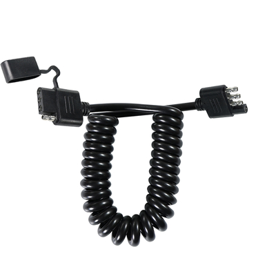 4 broches enroulées de câble d'extension lumineuse de remorque résistant aux intempéries 1,2 M Noir