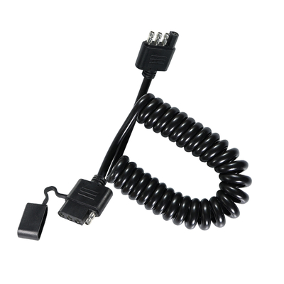 4 broches enroulées de câble d'extension lumineuse de remorque résistant aux intempéries 1,2 M Noir