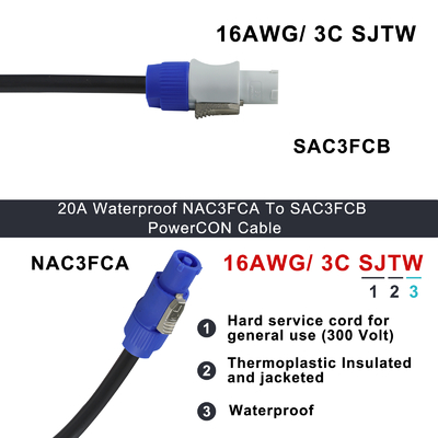 Cable d'extension PowerCON - 3-Pin verrouillage du câble d'alimentation CA pour l'éclairage de scène, l'équipement audio, la distribution d'énergie pour les événements