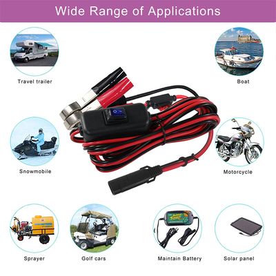 SAE à Alligator Clip câble de batterie avec fusible et commutateur en ligne - 12V Power Extension Lead pour l'énergie solaire, automobile, bricolage