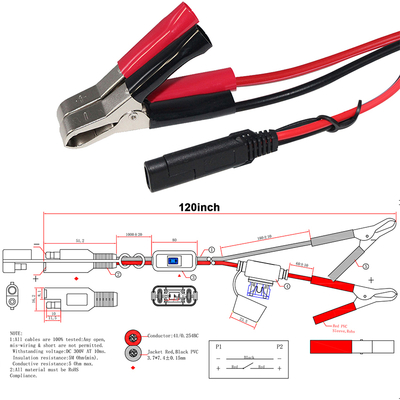 SAE à Alligator Clip câble de batterie avec fusible et commutateur en ligne - 12V Power Extension Lead pour l'énergie solaire, automobile, bricolage
