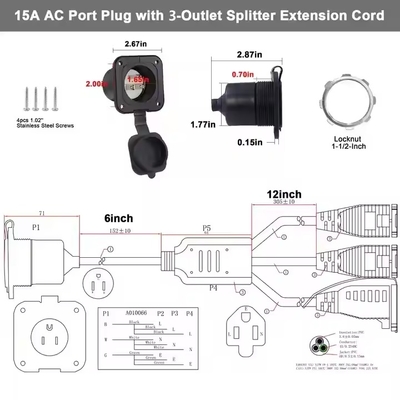 Câble d'extension d'alimentation en Y, séparateur NEMA 5-15P vers 2x 5-15R - 2 sorties, 125V/15A, homologué UL pour une utilisation en intérieur