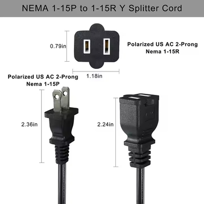 1-à-4 NEMA 1-15P Flat Plug Power Splitter - Économie d'espace 125V 15A Multi-Outlet Extension pour le logement ou le bureau