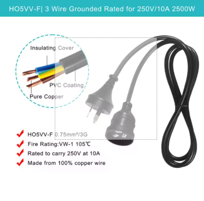Cable de prolongation australien à 3 broches 10A/15A de type PVC homologué SAA
