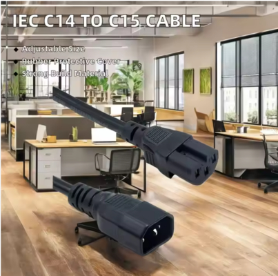Cordon électrique C14 à C15 de la CEI, câble à haute température 250V 10A de mâle à femelle pour serveur, réseau, PDU, bouilloire