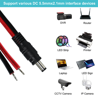 Câble d'alimentation DC mâle vers fil étamé, 5,5x2,1 mm ou 5,5x2,5 mm, cordon d'adaptateur d'alimentation 12V DC pour CCTV, LED, DIY