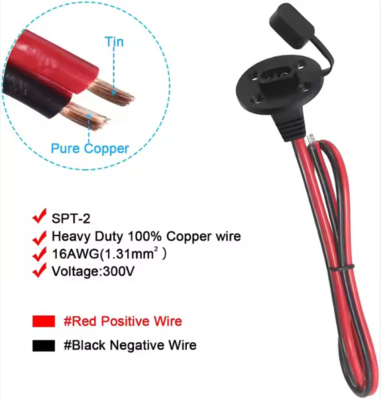 Prise latérale SAE avec capuchon anti-poussière et vis de montage, connecteur pour panneau, pour solaire, moto, recharge de batterie