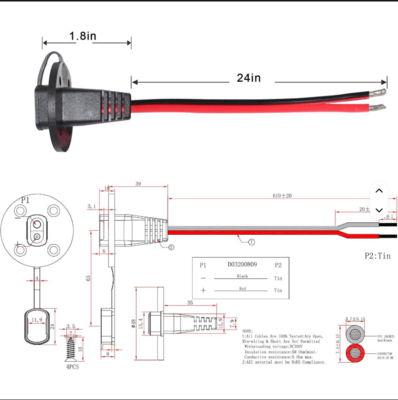 Prise latérale SAE avec capuchon anti-poussière et vis de montage, connecteur pour panneau, pour solaire, moto, recharge de batterie