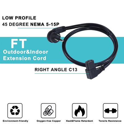 Corde d'alimentation IEC C13 à angle droit NEMA 5-15P, câble SJT 18AWG lourd pour le commutateur réseau PDU du serveur