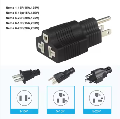NEMA 5-15P à 5-15R Adaptateur de prise à angle droit 15A 125V