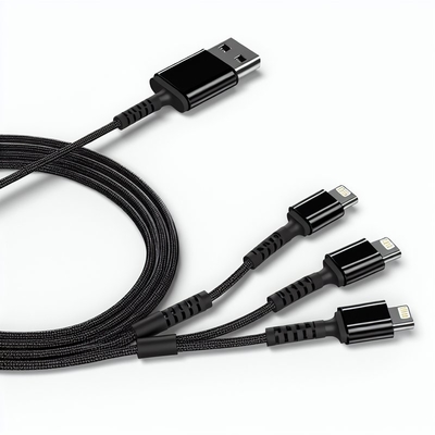 Cable de charge USB 3 en 1 certifié CE avec charge rapide de 15 W