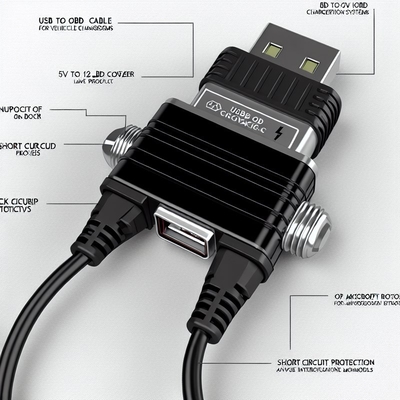 Câble d'appoint de tension USB OBD 5V à 12V avec protection contre les courts-circuits