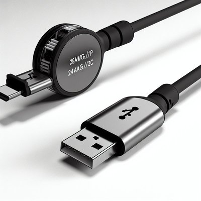 Câble rétractable USB Type C à charge rapide 28AWG 1P 24AWG 2C