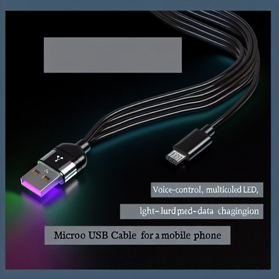 Contrôle vocal LED câble de charge USB de type C avec lumière colorée