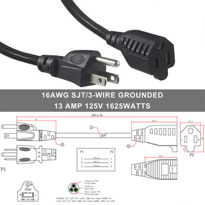 Cordon d'alimentation à queue de cochon à 3 broches 18AWG pour appareils électroménagers et outils