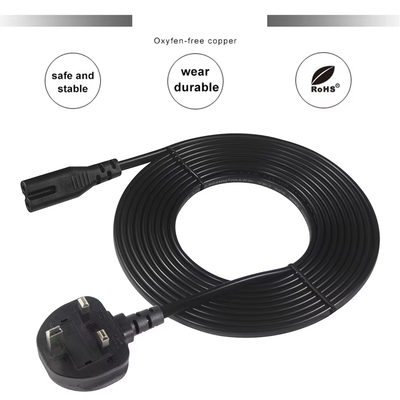 UK 3-Pin to C7 Power Cord with 13A Fuse 1.8m Black