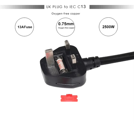 UK 3-Pin to C7 Power Cord with 13A Fuse 1.8m Black