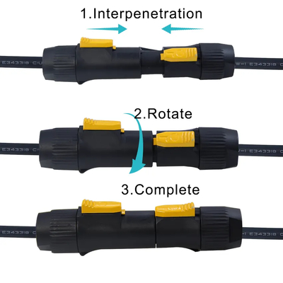 Cordon de rallonge d'alimentation jaune à verrouillage pour éclairage de scène 14AWG