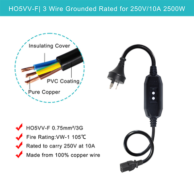 AU Branche au câble d'alimentation C13 de la CEI avec RCD 10A 240V