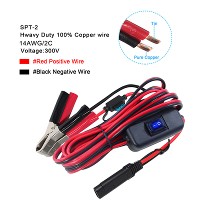 Cable à pinceau SAE vers Alligator avec fusible et commutateur 12V 24V CC