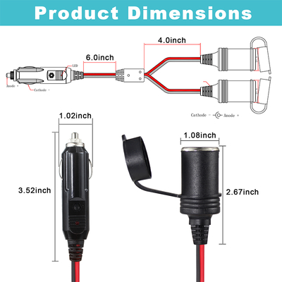 Adaptateur de câble d'extension répartiteur double prise allume-cigare 12V pour alimentation CC GPS, caméra de tableau de bord, tablette