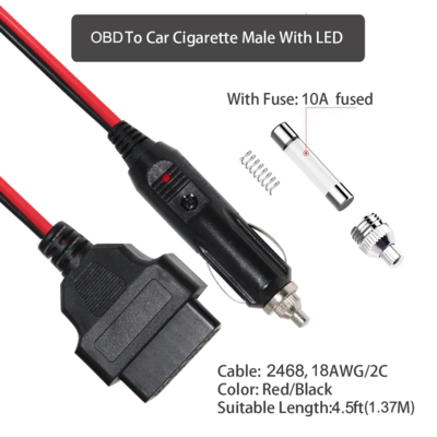 12V allume-cigarettes de voiture connecteur OBD2 connecteur câble d'alimentation de diagnostic avec fusible pour le lecteur de code de scanner automobile ECU