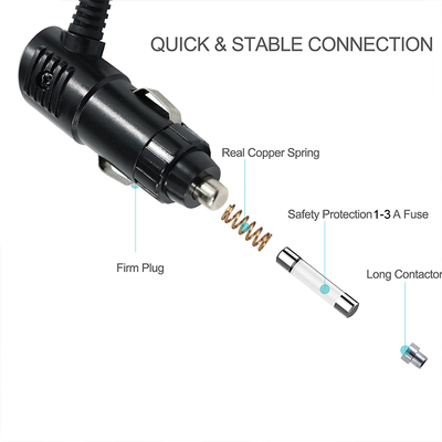 Prise allume-cigare coudée 12V 3A vers câble d'alimentation CC 2,1 mm