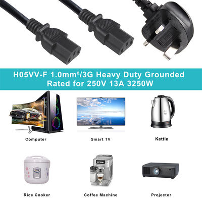 Câble répartiteur d'alimentation BSI UK Plug vers 2xC13 1,5 mm² Fusible 3A