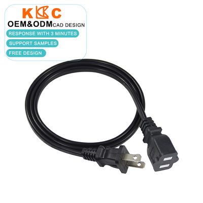 NEMA 1-15P to NEMA 1-15R Power Extension Cord 18AWG Black 2 Prong AC Cable for Appliance Office Equipment Lighting Electronics