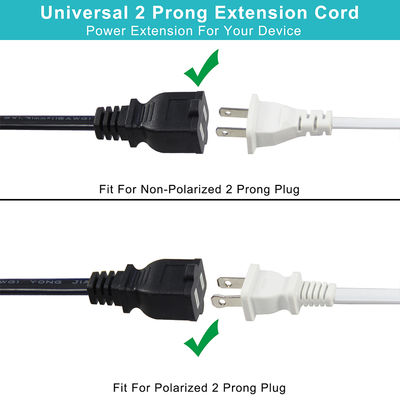 NEMA 1-15P to NEMA 1-15R Power Extension Cord 18AWG Black 2 Prong AC Cable for Appliance Office Equipment Lighting Electronics