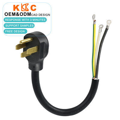 Câble en épissure court de 0,5 m avec fiche moulée et serre-câble renforcé, 3 conducteurs 6AWG 50A 125/250V NEMA 14-50P vers bornes à anneau